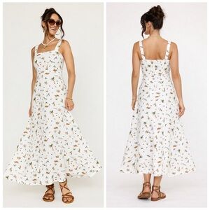 FRANCESCA’S NWT XL Holly Linen Blend Square Neck Beach Print Maxi Dress in Multi